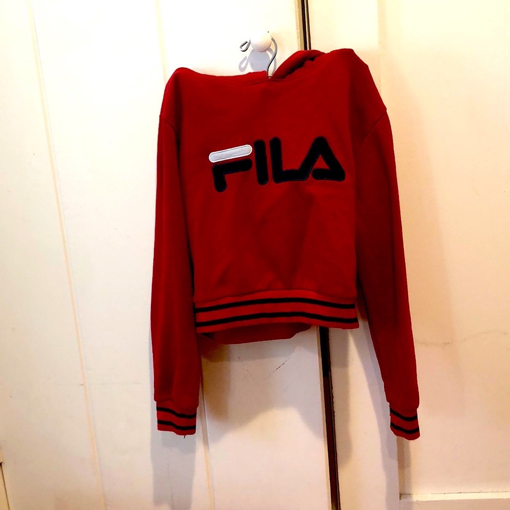 Fila hoodie with striped bottom slightly cropped